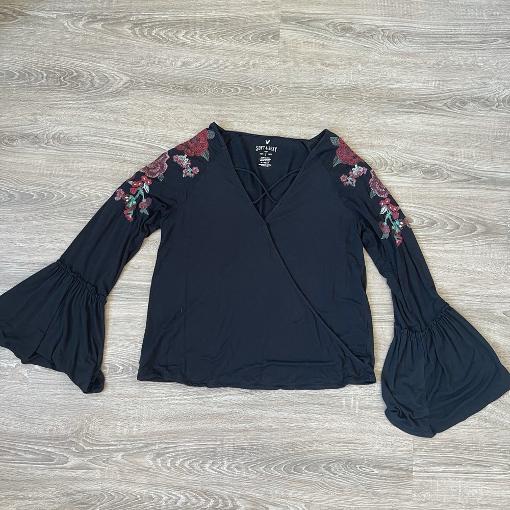Black top with embroidery